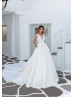 Beaded White Satin Lace Fringe Wedding Dress